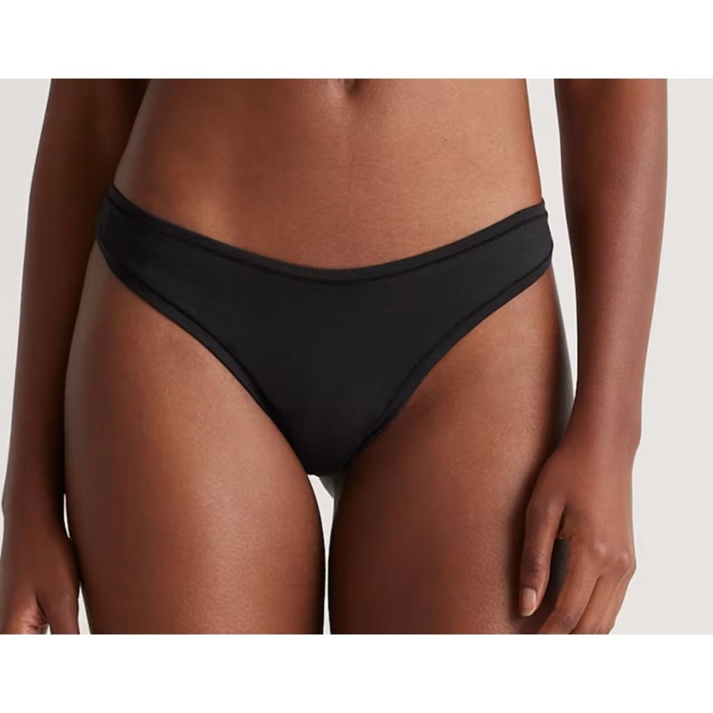 Quince Organic Cotton Thong Women M Black High Cut‎ Stretch Underwear